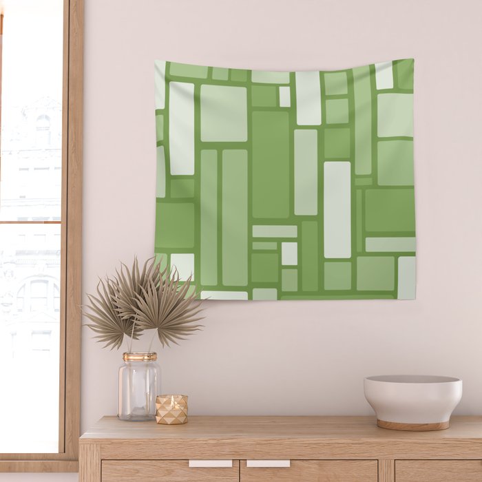 Modulus Retro Modern Geometric Pattern in Vintage Green Wall Tapestry Gallery Image 2