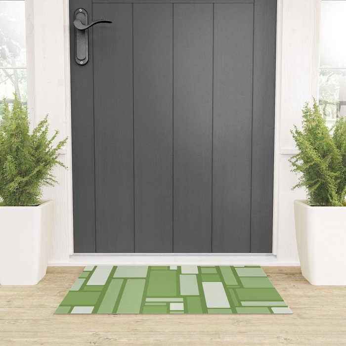Modulus Retro Modern Geometric Pattern in Vintage Green Welcome Mat Gallery Image 3