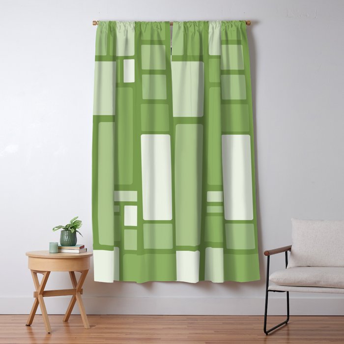 Modulus Retro Modern Geometric Pattern in Vintage Green Window Curtain Gallery Image 1