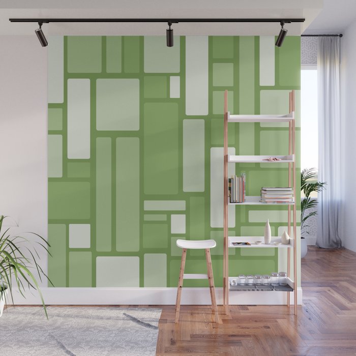 Modulus Retro Modern Geometric Pattern in Vintage Green Wall Mural Gallery Image 1