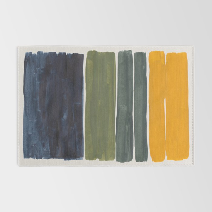 Minimalist Mid Century Color Block Color Field Rothko Navy Blue Olive Green Yellow Pattern by Ejaaz Haniff Rug Gallery Image 2