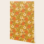 Retro 60s/70s Orange & Olive Green Floral Wallpaper Gallery Image 2