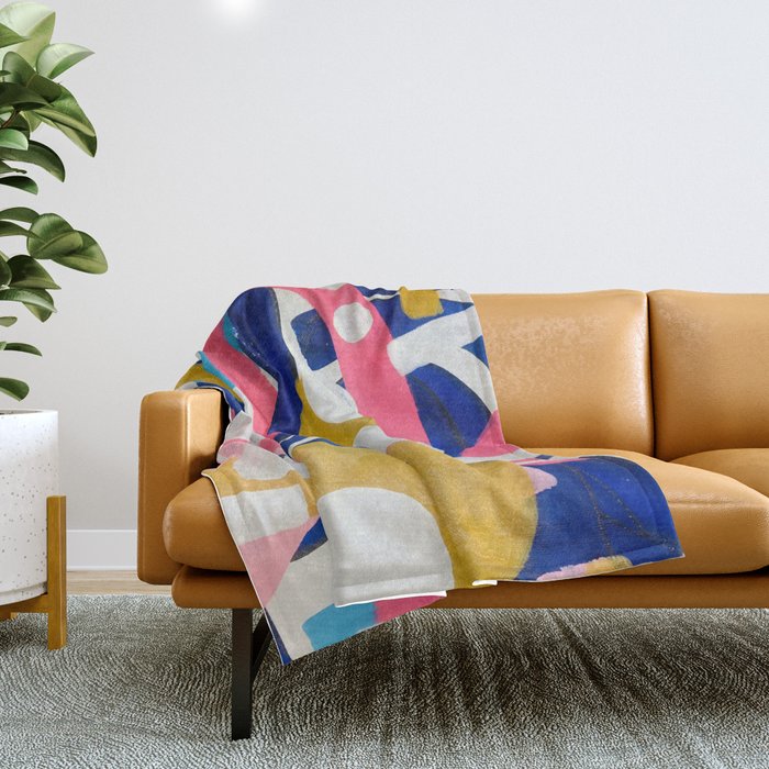 Graffiti Colorful Funky Acrylic Painting Pink Blue Yellow Patterns Shapes by Ejaaz Haniff Throw Blanket Gallery Image 1