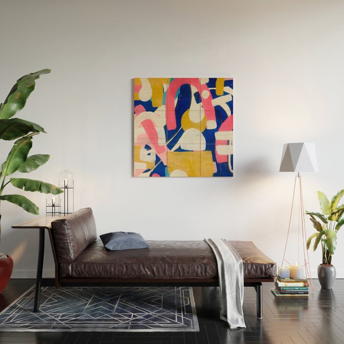 Graffiti Colorful Funky Acrylic Painting Pink Blue Yellow Patterns Shapes by Ejaaz Haniff Wood Wall Art Gallery Image 2