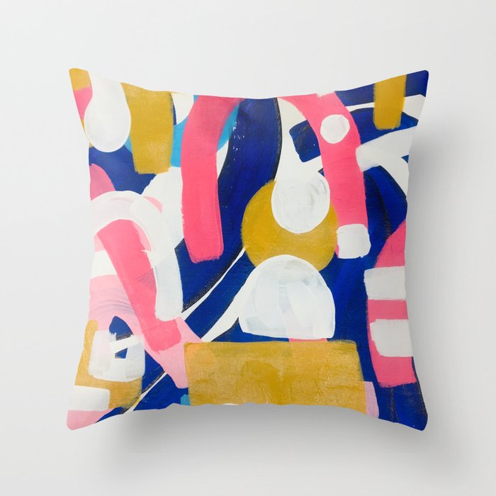 Graffiti Colorful Funky Acrylic Painting Pink Blue Yellow Patterns Shapes by Ejaaz Haniff Throw Pillow Gallery Image 6