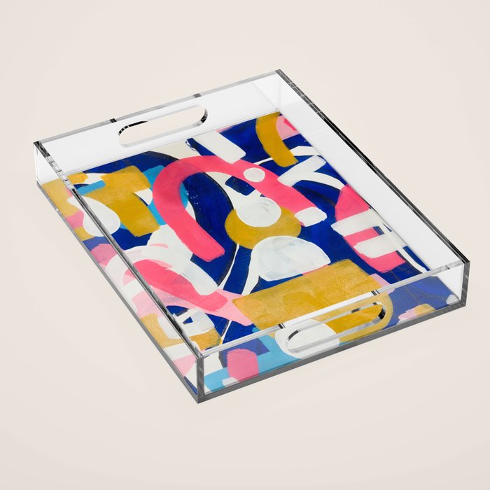 Graffiti Colorful Funky Acrylic Painting Pink Blue Yellow Patterns Shapes by Ejaaz Haniff Acrylic Tray Gallery Image 1