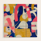 Graffiti Colorful Funky Acrylic Painting Pink Blue Yellow Patterns Shapes by Ejaaz Haniff Wood Wall Art Gallery Image 1