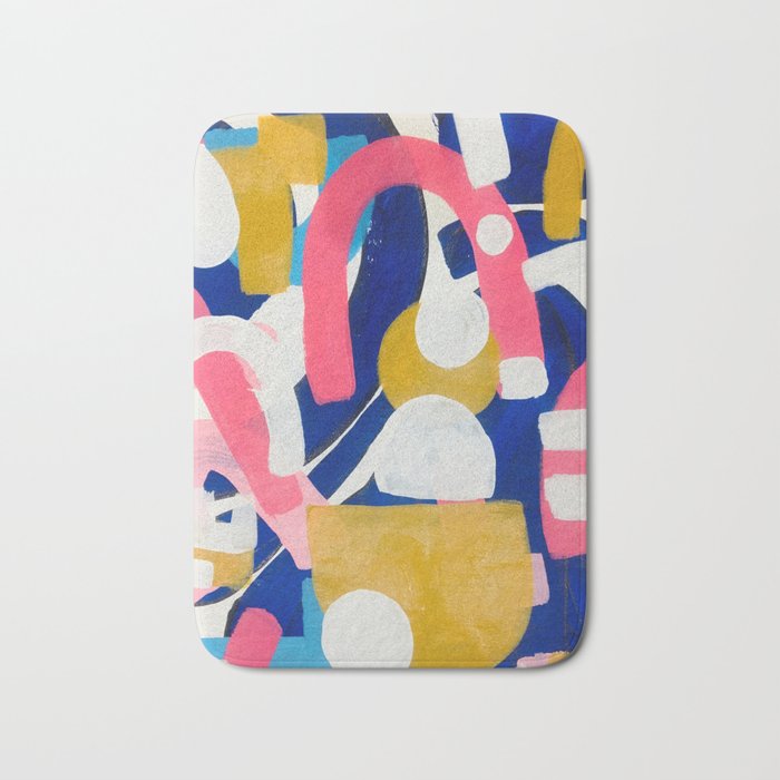 Graffiti Colorful Funky Acrylic Painting Pink Blue Yellow Patterns Shapes by Ejaaz Haniff Bath Mat Gallery Image 1
