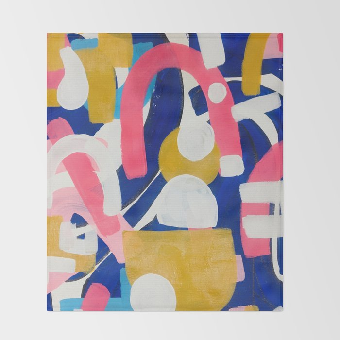 Graffiti Colorful Funky Acrylic Painting Pink Blue Yellow Patterns Shapes by Ejaaz Haniff Throw Blanket Gallery Image 2