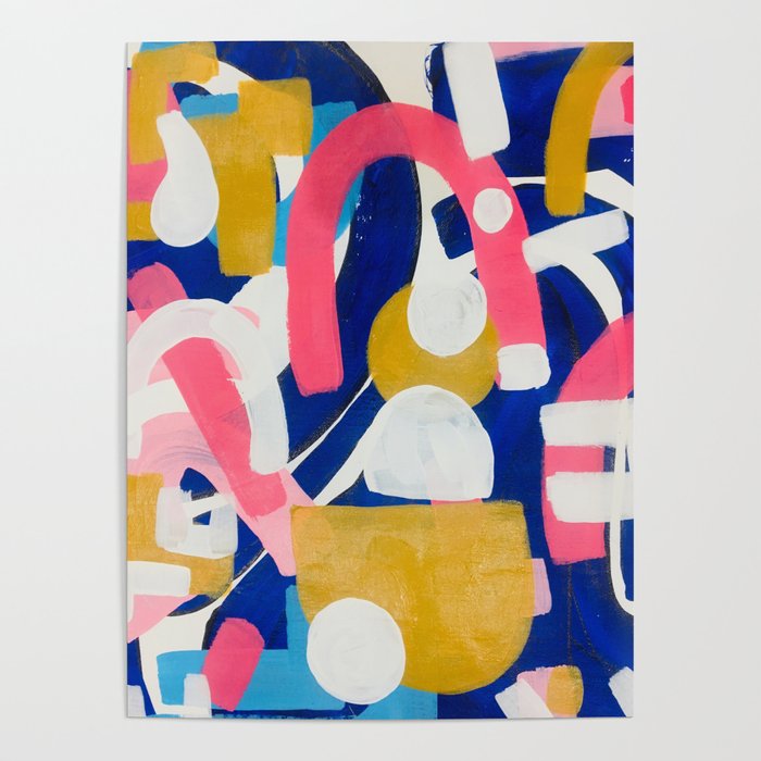 Graffiti Colorful Funky Acrylic Painting Pink Blue Yellow Patterns Shapes by Ejaaz Haniff Poster Gallery Image 1