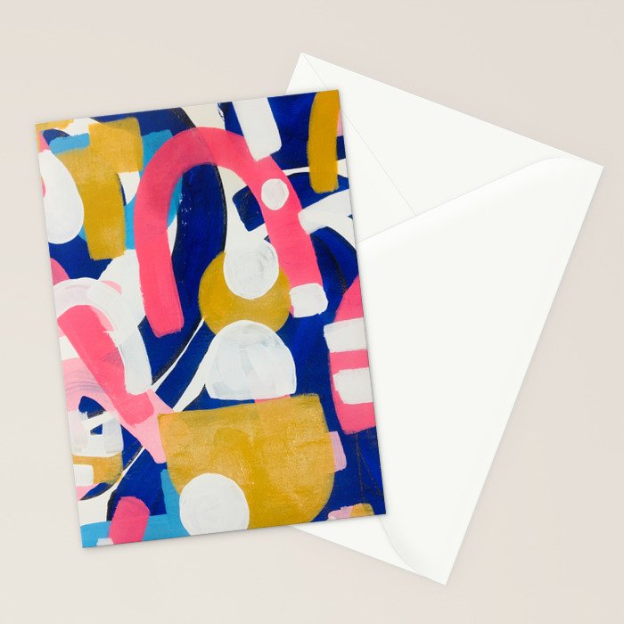 Graffiti Colorful Funky Acrylic Painting Pink Blue Yellow Patterns Shapes by Ejaaz Haniff Stationery Card Gallery Image 2