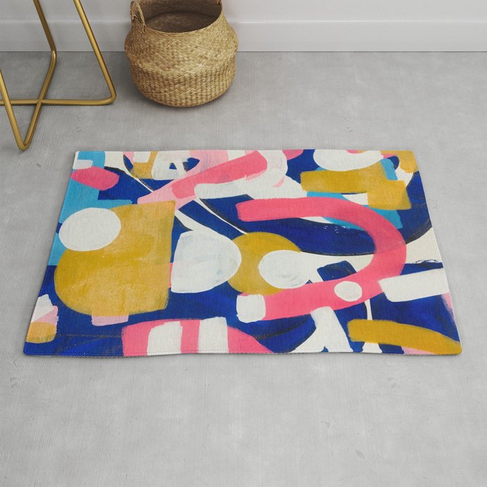 Graffiti Colorful Funky Acrylic Painting Pink Blue Yellow Patterns Shapes by Ejaaz Haniff Rug Gallery Image 1