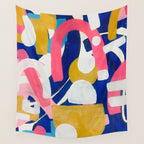 Graffiti Colorful Funky Acrylic Painting Pink Blue Yellow Patterns Shapes by Ejaaz Haniff Wall Tapestry Gallery Image 4