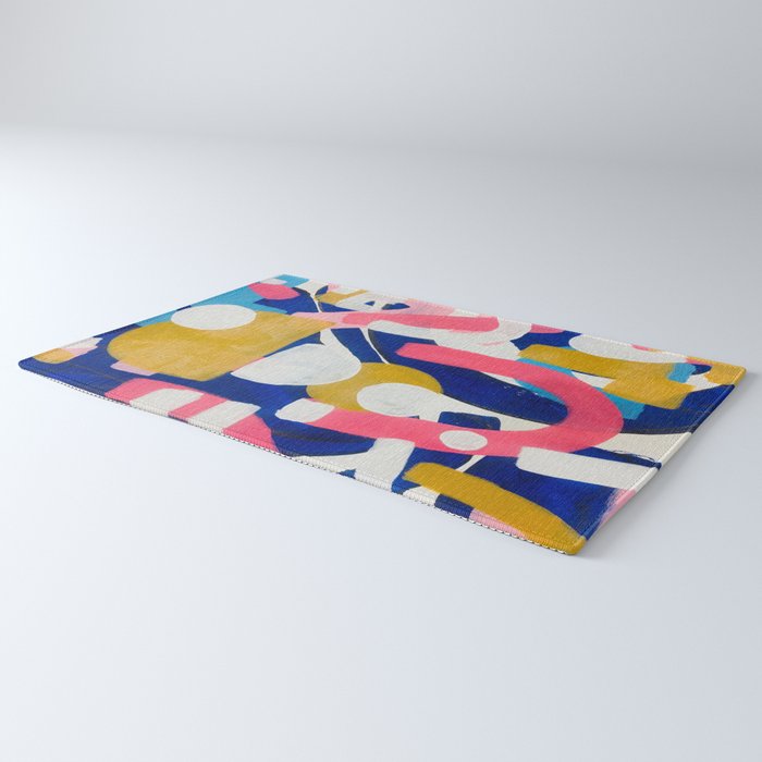 Graffiti Colorful Funky Acrylic Painting Pink Blue Yellow Patterns Shapes by Ejaaz Haniff Rug Gallery Image 3