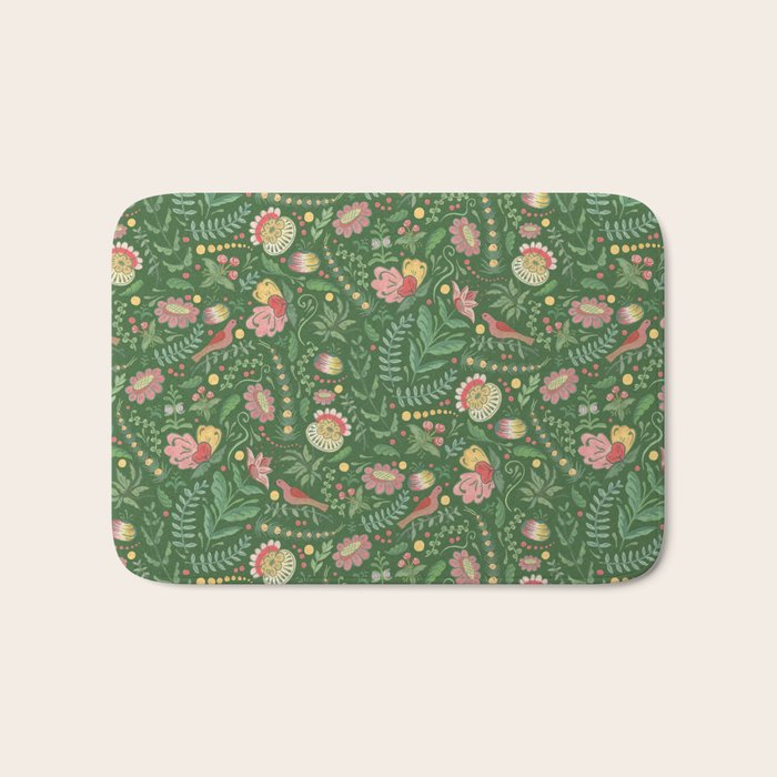 Swedish Floral - Green Bath Mat Gallery Image 1