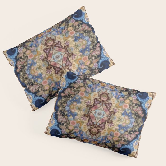Antique Vintage Persian Rug Abstract Floral Pattern in Taupe Burgundy Navy Pillow Sham Gallery Image 1