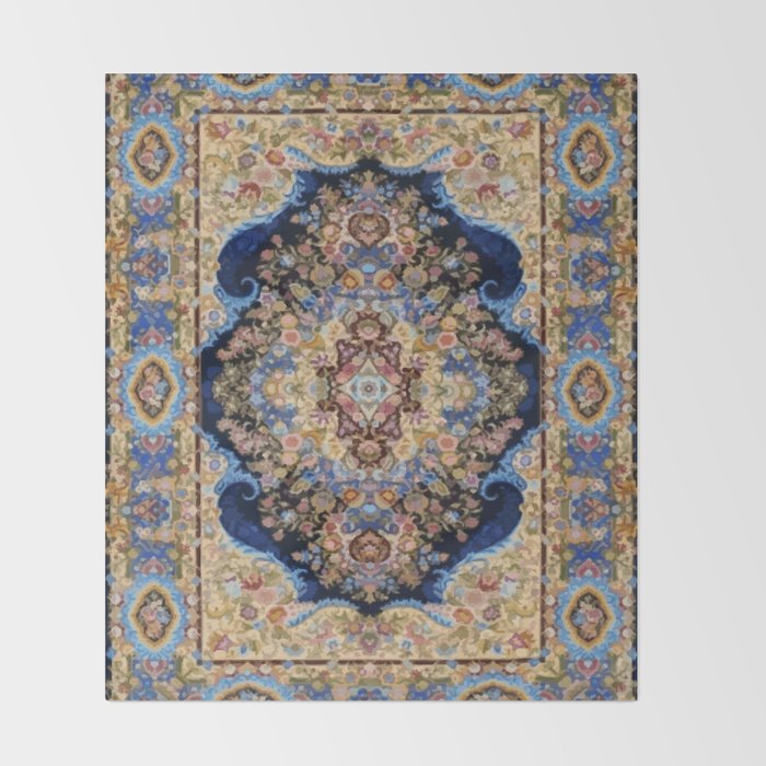 Antique Vintage Persian Rug Abstract Floral Pattern in Taupe Burgundy Navy Throw Blanket Gallery Image 2