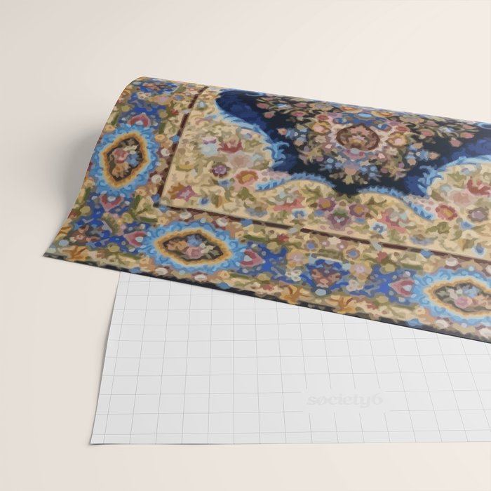 Antique Vintage Persian Rug Abstract Floral Pattern in Taupe Burgundy Navy Wrapping Paper Gallery Image 2
