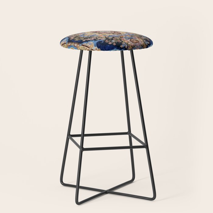 Antique Vintage Persian Rug Abstract Floral Pattern in Taupe Burgundy Navy Stool Gallery Image 1