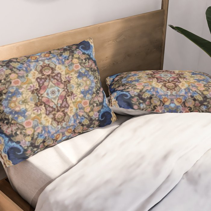 Antique Vintage Persian Rug Abstract Floral Pattern in Taupe Burgundy Navy Pillow Sham Gallery Image 2