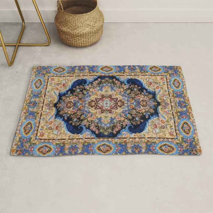 Antique Vintage Persian Rug Abstract Floral Pattern in Taupe Burgundy Navy Rug Gallery Image 1