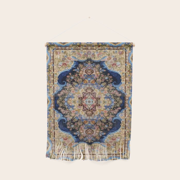 Antique Vintage Persian Rug Abstract Floral Pattern in Taupe Burgundy Navy Wall Hanging Gallery Image 1