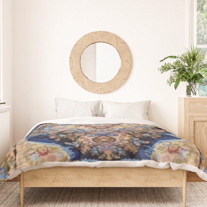 Antique Vintage Persian Rug Abstract Floral Pattern in Taupe Burgundy Navy Duvet Cover Gallery Image 3