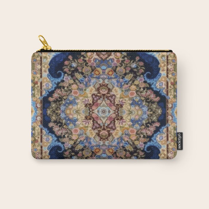 Antique Vintage Persian Rug Abstract Floral Pattern in Taupe Burgundy Navy Carry All Pouch Gallery Image 1