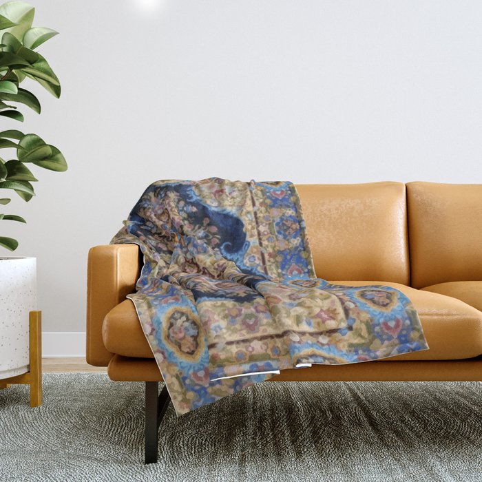 Antique Vintage Persian Rug Abstract Floral Pattern in Taupe Burgundy Navy Throw Blanket Gallery Image 1