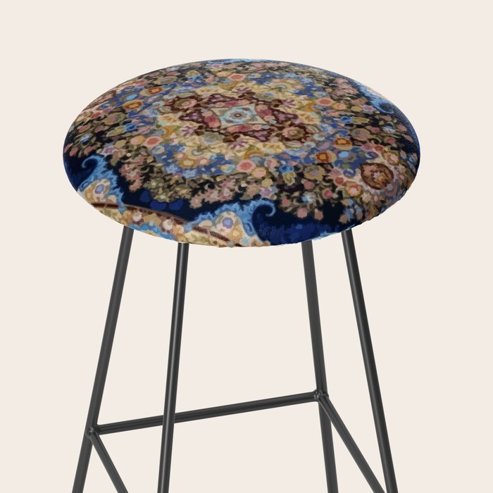 Antique Vintage Persian Rug Abstract Floral Pattern in Taupe Burgundy Navy Stool Gallery Image 2