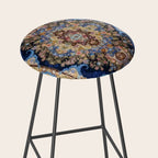 Antique Vintage Persian Rug Abstract Floral Pattern in Taupe Burgundy Navy Stool Gallery Image 2