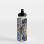 Antique Vintage Persian Rug Abstract Floral Pattern in Taupe Burgundy Navy Water Bottle Gallery Image 3