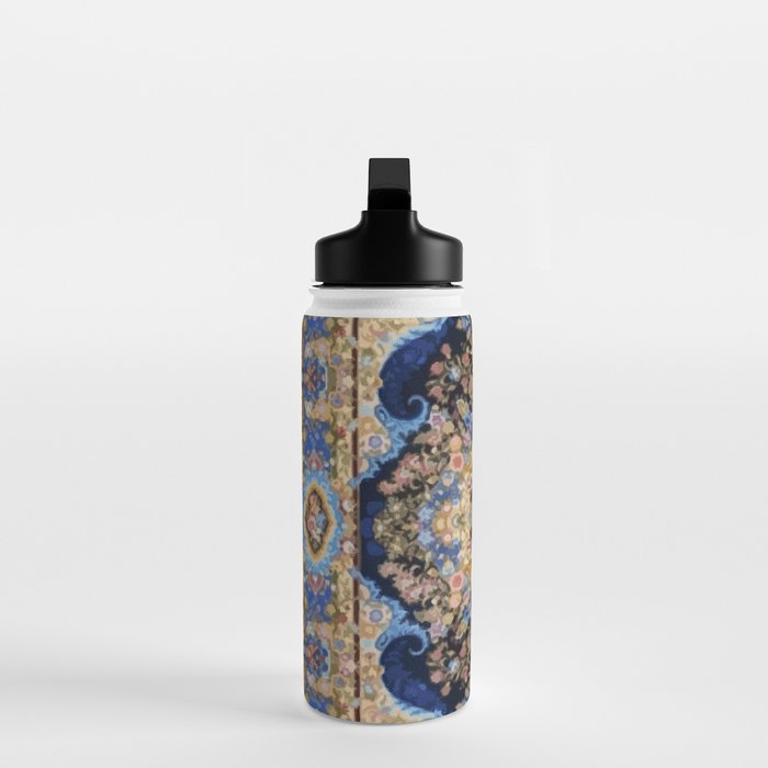 Antique Vintage Persian Rug Abstract Floral Pattern in Taupe Burgundy Navy Water Bottle Gallery Image 3