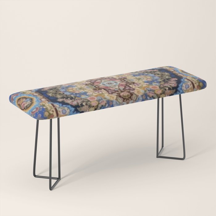 Antique Vintage Persian Rug Abstract Floral Pattern in Taupe Burgundy Navy Bench Gallery Image 1