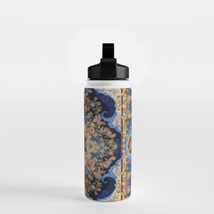 Antique Vintage Persian Rug Abstract Floral Pattern in Taupe Burgundy Navy Water Bottle Gallery Image 2