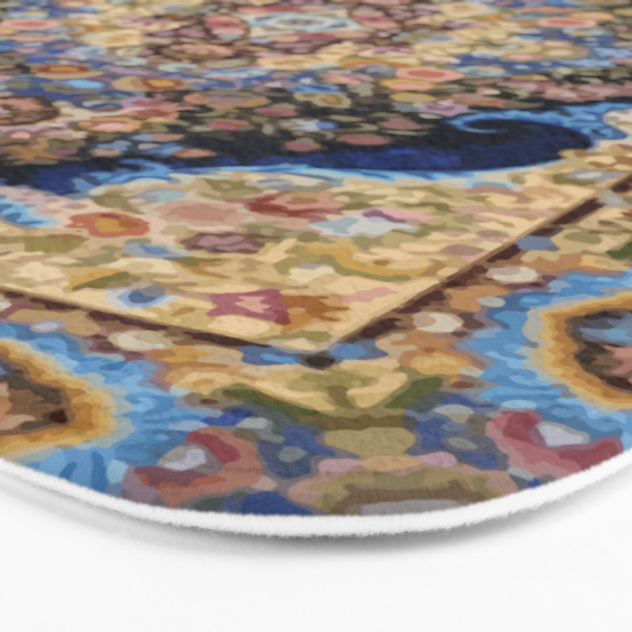 Antique Vintage Persian Rug Abstract Floral Pattern in Taupe Burgundy Navy Bath Mat Gallery Image 3