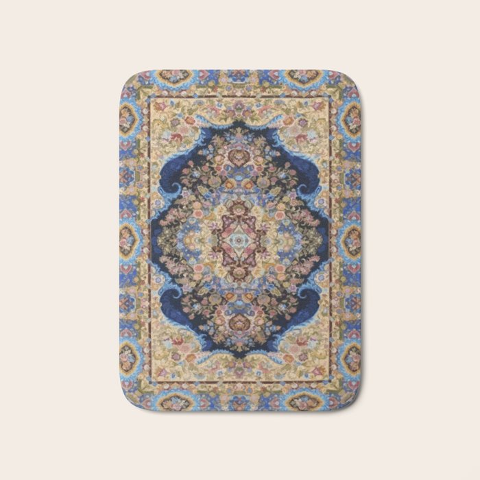 Antique Vintage Persian Rug Abstract Floral Pattern in Taupe Burgundy Navy Bath Mat Gallery Image 1