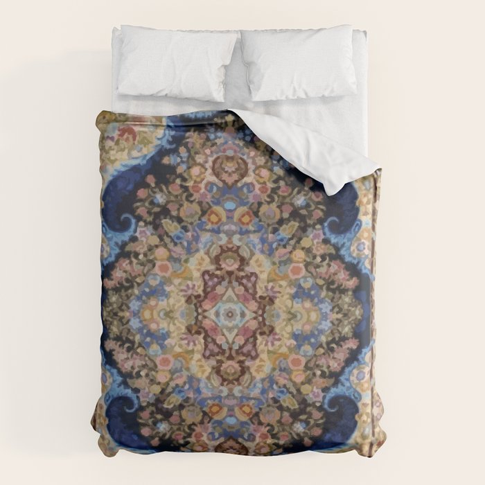 Antique Vintage Persian Rug Abstract Floral Pattern in Taupe Burgundy Navy Duvet Cover Gallery Image 1