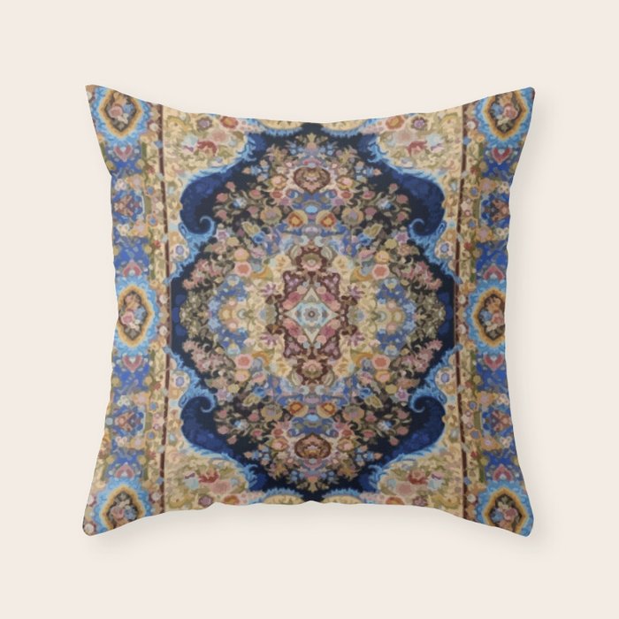 Antique Vintage Persian Rug Abstract Floral Pattern in Taupe Burgundy Navy Throw Pillow Gallery Image 1