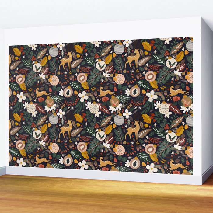Christmas night forest 10 Wall Mural Gallery Image 2