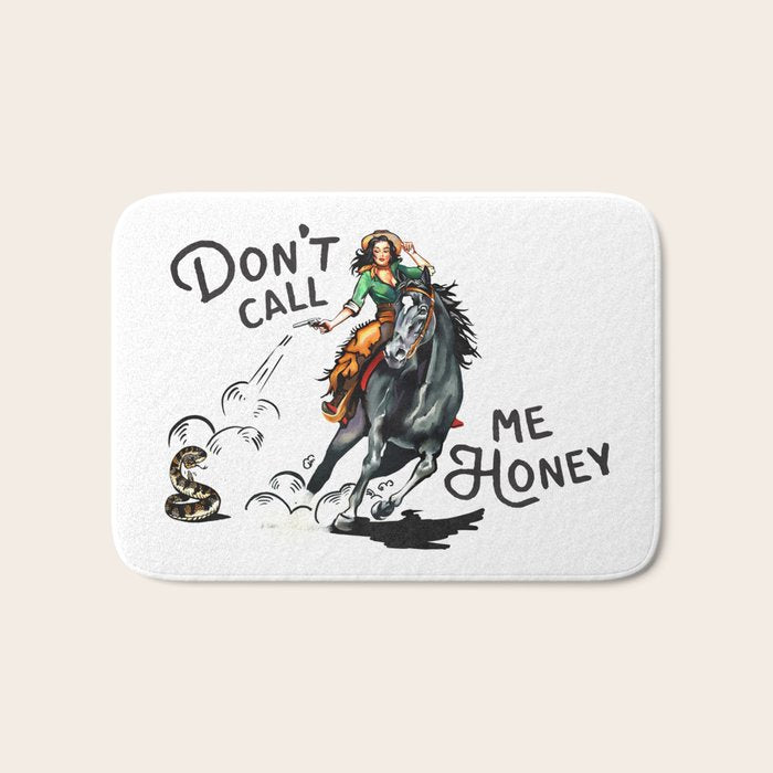 "Don't Call Me Honey" Cowgirl On Horseback Shooting a Rattlesnake Bath Mat Gallery Image 1