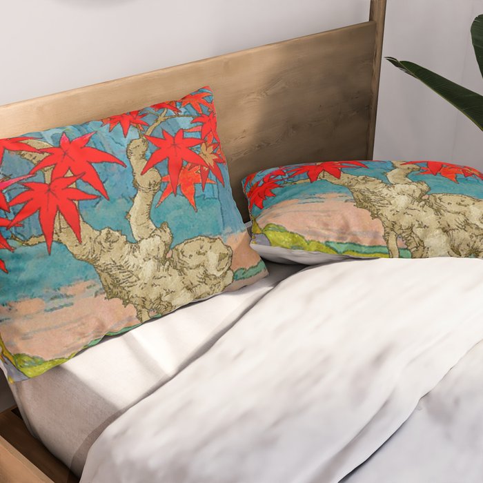 Nishigi's Goddess - Nature Ukiyo Landscape in Red, Green & Blue Pillow Sham Gallery Image 2