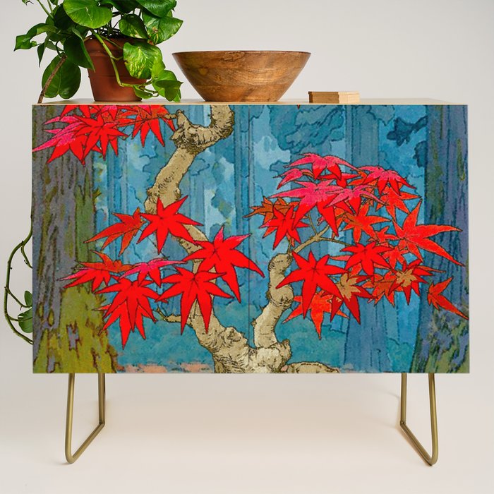 Nishigi's Goddess - Nature Ukiyo Landscape in Red, Green & Blue Credenza Gallery Image 1