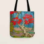 Nishigi's Goddess - Nature Ukiyo Landscape in Red, Green & Blue Tote Bag Gallery Image 1