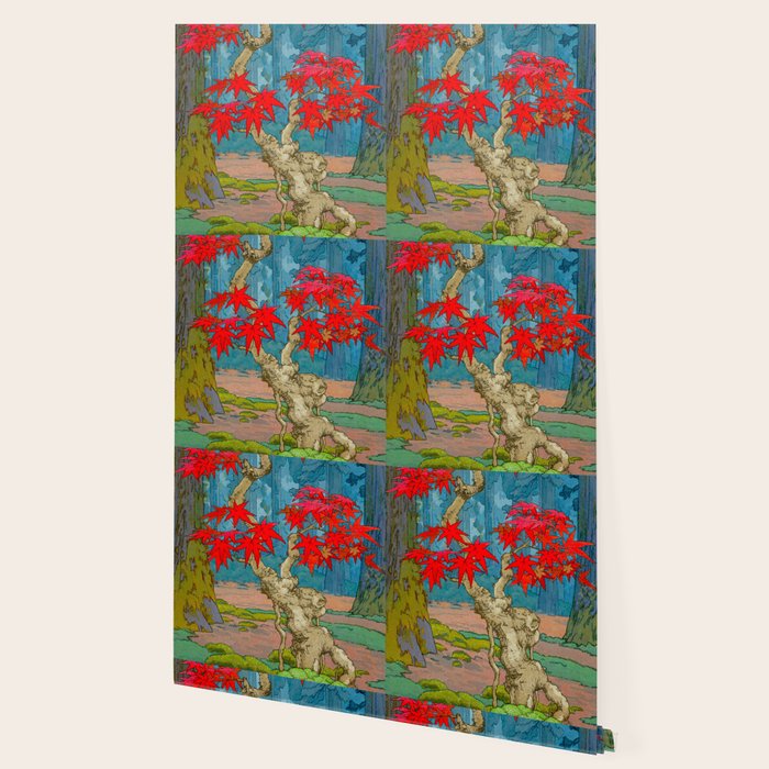 Nishigi's Goddess - Nature Ukiyo Landscape in Red, Green & Blue Wallpaper Gallery Image 2