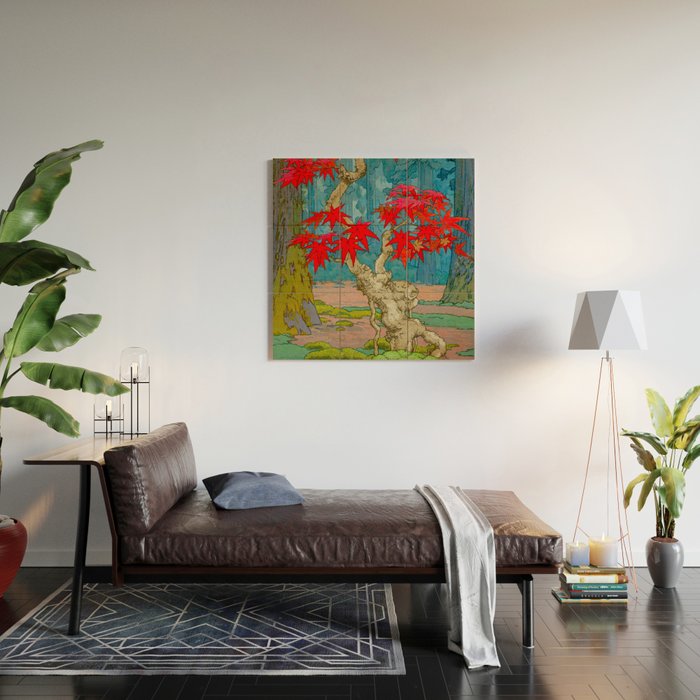 Nishigi's Goddess - Nature Ukiyo Landscape in Red, Green & Blue Wood Wall Art Gallery Image 2