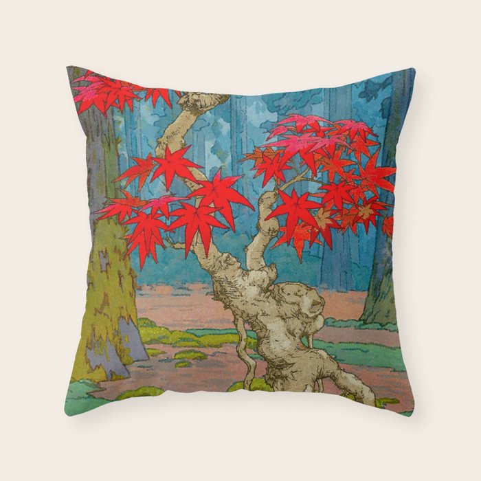 Nishigi's Goddess - Nature Ukiyo Landscape in Red, Green & Blue Throw Pillow Gallery Image 6