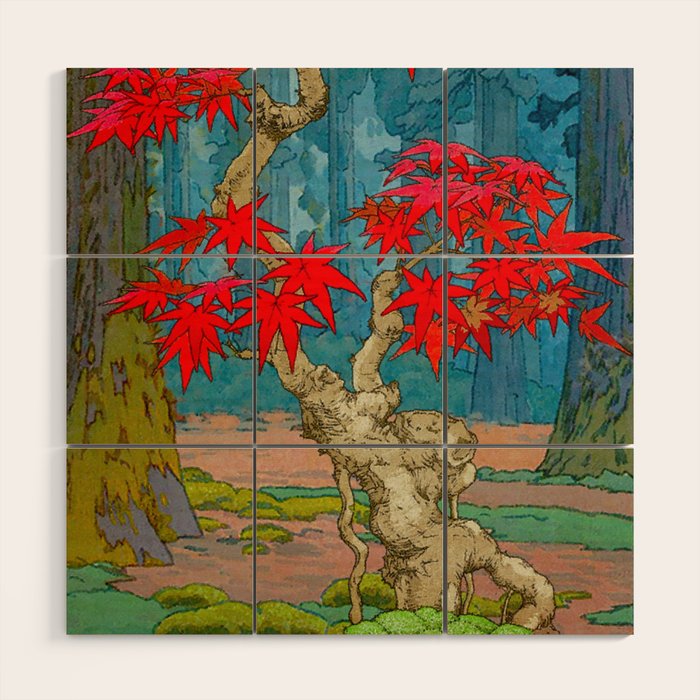 Nishigi's Goddess - Nature Ukiyo Landscape in Red, Green & Blue Wood Wall Art Gallery Image 1