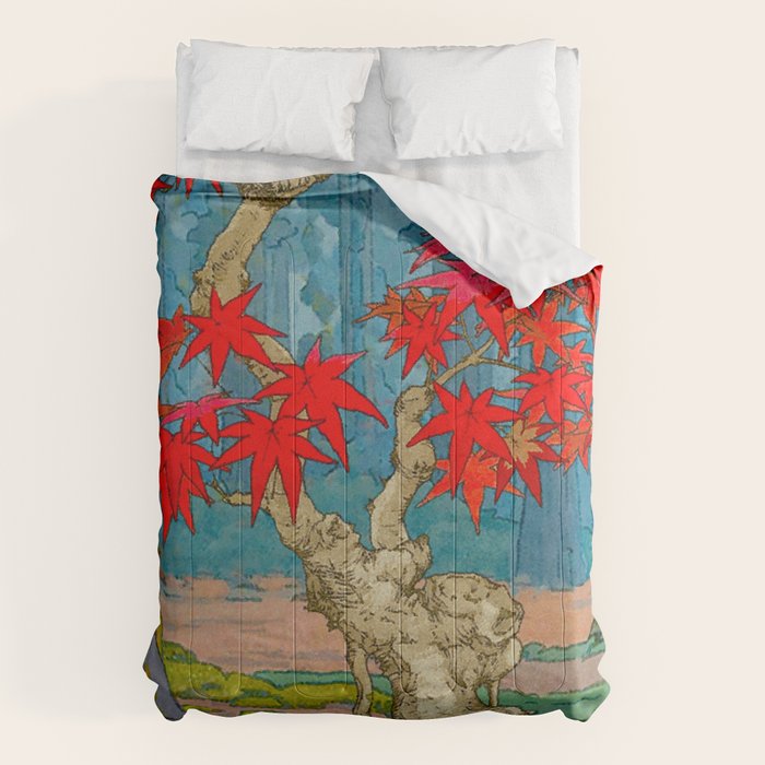 Nishigi's Goddess - Nature Ukiyo Landscape in Red, Green & Blue Comforter Gallery Image 1