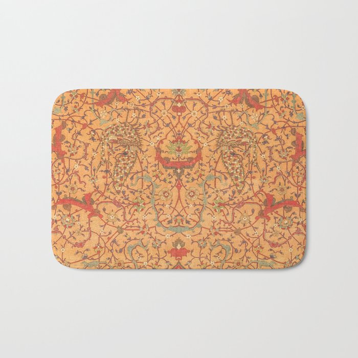 Flowery Vines V // 16th Century Contemporary Red Blue Yellow Colorful Ornate Accent Rug Pattern Bath Mat Gallery Image 1
